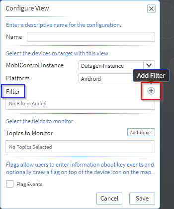 In the Filter section, select the Add Filter icon