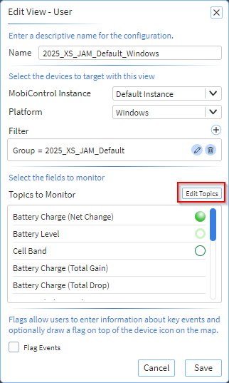 The Edit View panel