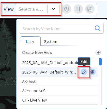 Select the Edit icon for an existing view