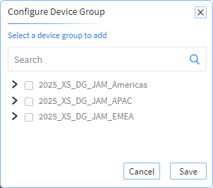 The Configure Device Group panel displays