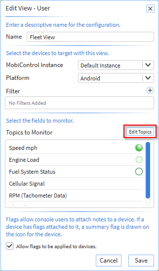 The Edit View panel