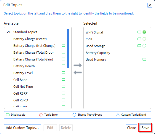 The Add Custom Topic/Event Wizard displays