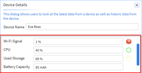 Topics in the device details panel