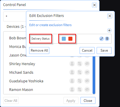 The selected exclusion topic and colors