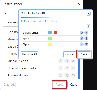 Multiple exclusion filters