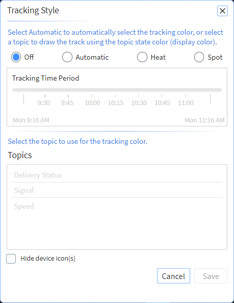 The Tracking Style panel