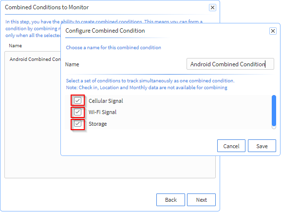 Select two or more conditions to make a combined condition