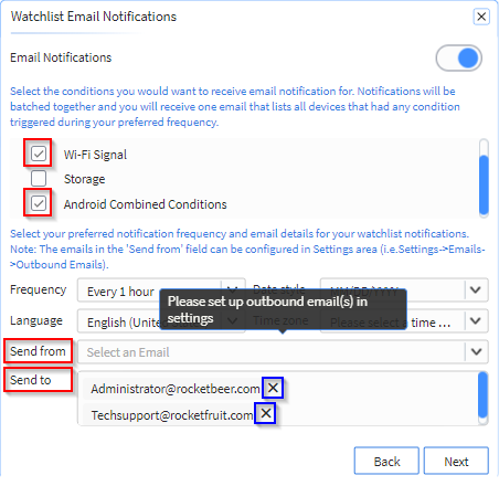 Configure the email notifications