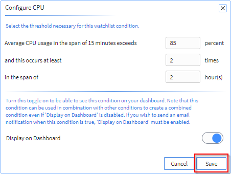 Configure the parameters for the selected condition