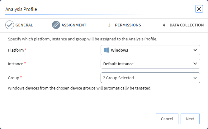 Analysis profile Assignment tab