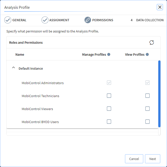 Device profile Permissions tab