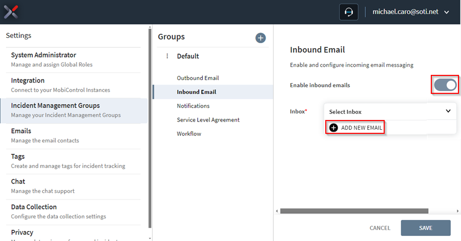 Add an inbound email inbox