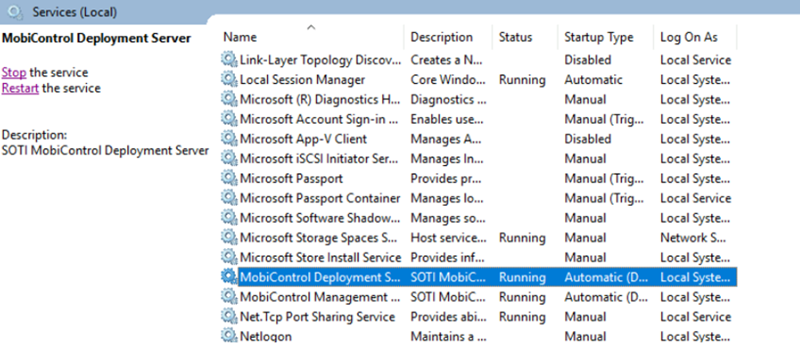 Manually restart the SOTI MobiControl Management Server service