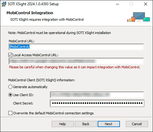 Details of SOTI MobiControl Integration wizard for second XMS