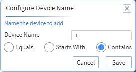 Configure Device Name panel with the Starts With filter selected