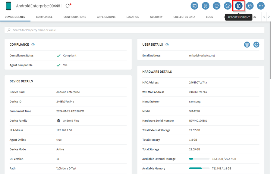 Creating incidents from a device