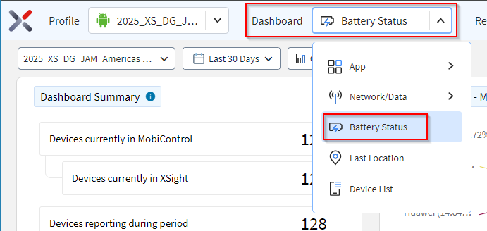 Choose an Operational Intelligence dashboard from the Dashboard dropdown