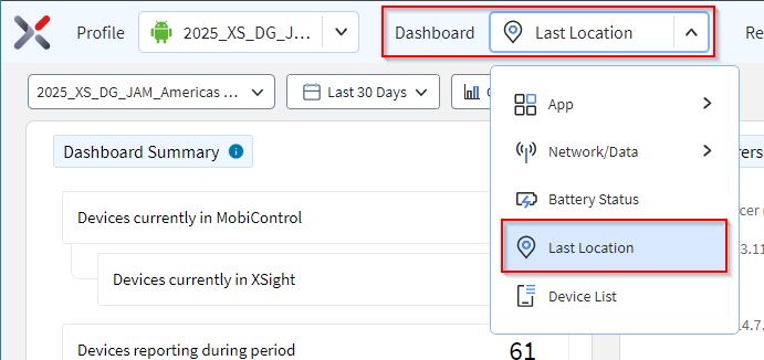 Last Location - Select the Last Location dashboard