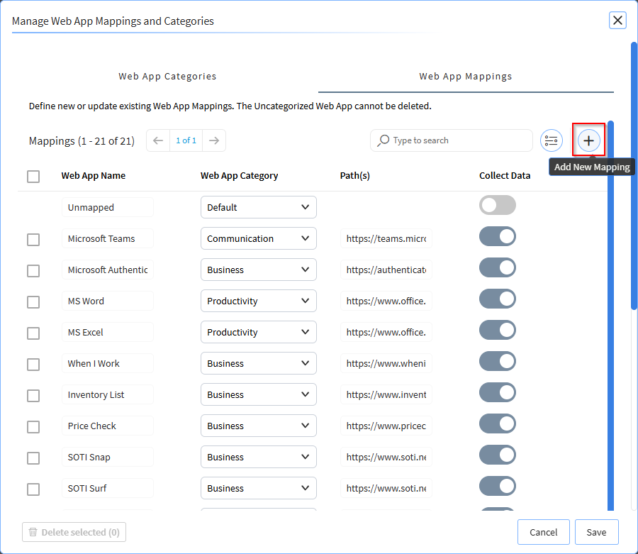 The Mappings tab