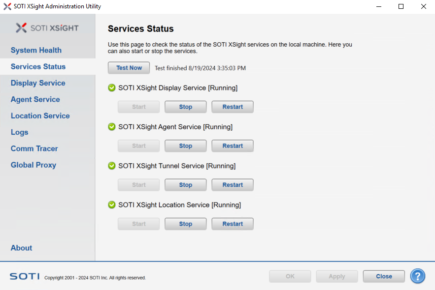 Admin utility Service Status