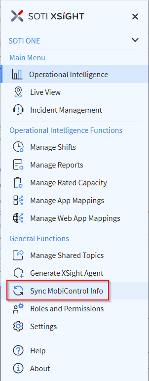 Sync MobiControl Info menu option