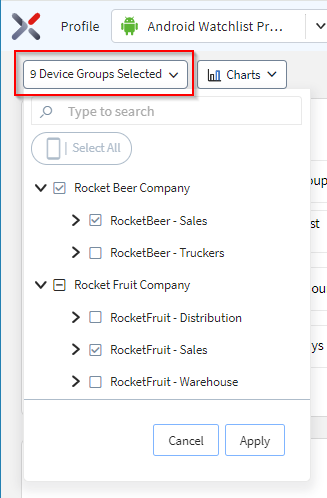 Select a subset of deviced using groups