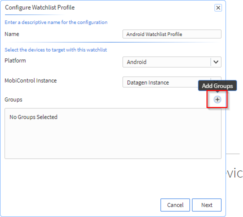 Add groups to the watchlist configuration