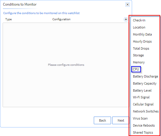 Select a condition type from the dropdown list