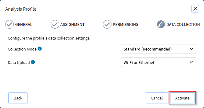 Analysis profile Data Collection tab