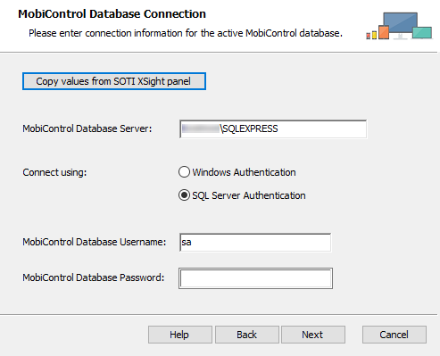 SOTI MobiControl Database Connection