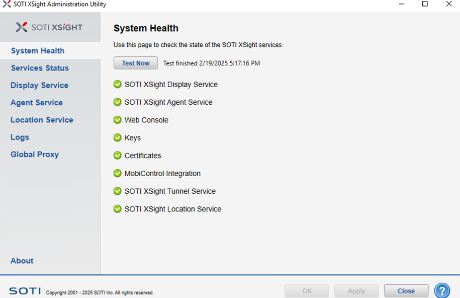 Check the services are running in Admin Utility System Health