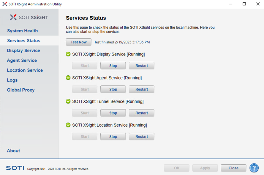 Check the services are running in Admin Utility System Status