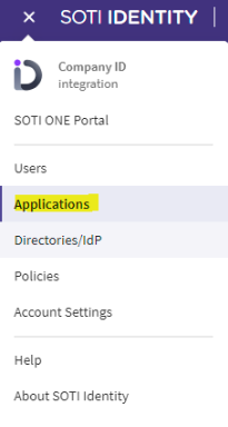 Application tab at SOTI Identity console