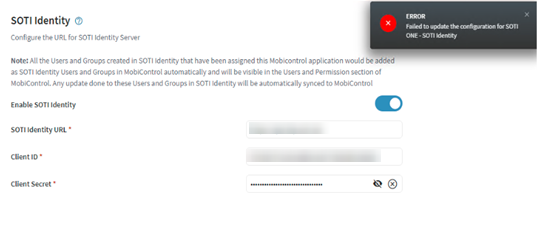 Error if Application is already created and assigned with previous SOTI MobiControl on same VM.