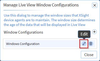 Choose the live view window configuration to edit