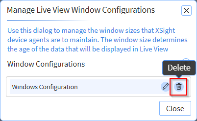 Select the Live View window configuration to delete