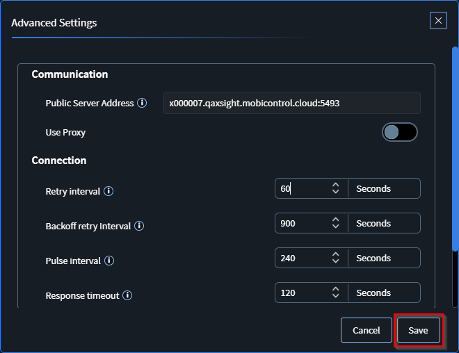 SOTI XSight agent advanced settings
