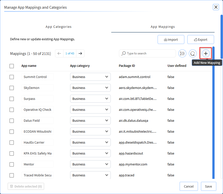 The Mappings tab