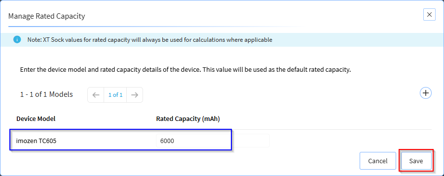 The newly added rated capacity override is displayed.