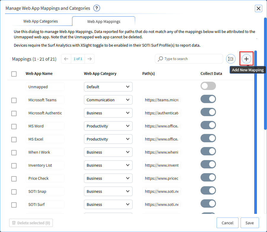 The Mappings tab