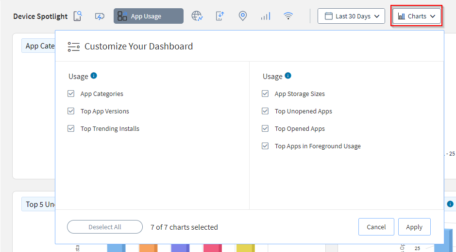 Spotlights - Customizing the dashboard charts