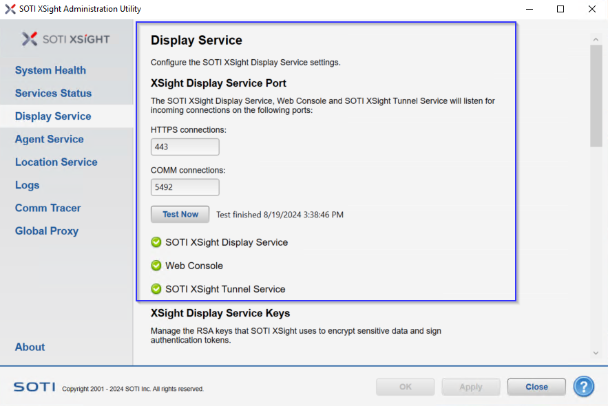 Admin Utility Display Service Port