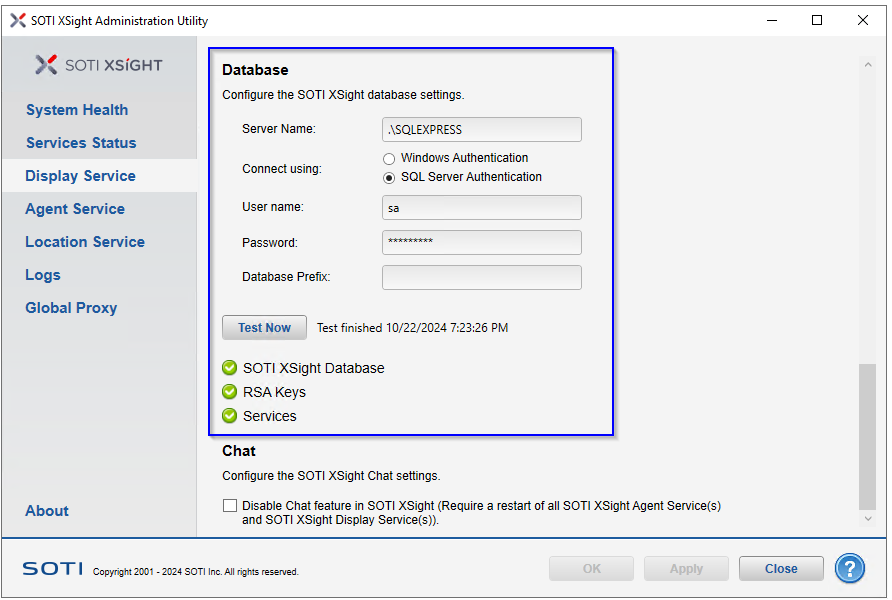 Admin Utility Display Service Database