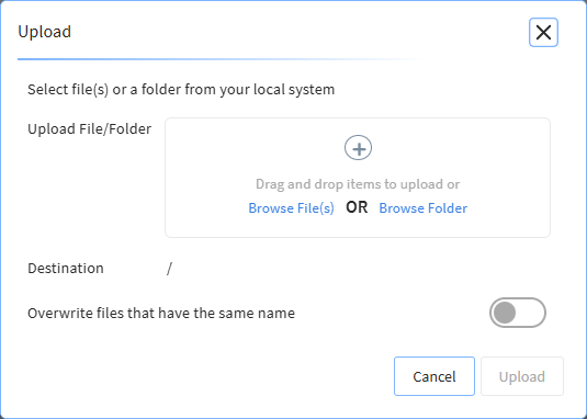 The File Manager upload dialog