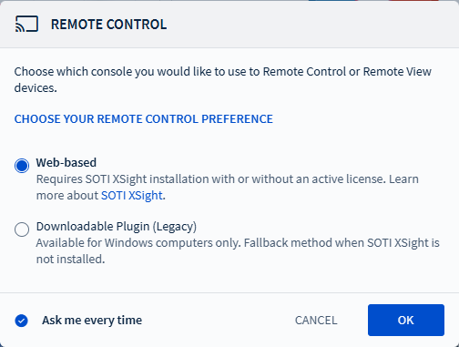 Select web based or legacy plugin