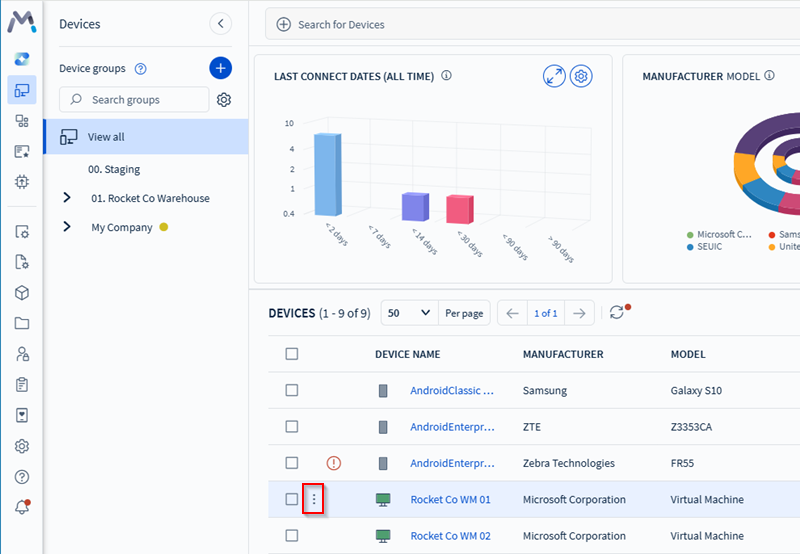 Hover over the device to see the More icon