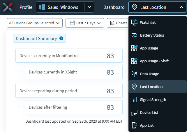 Last Location dashboard selection