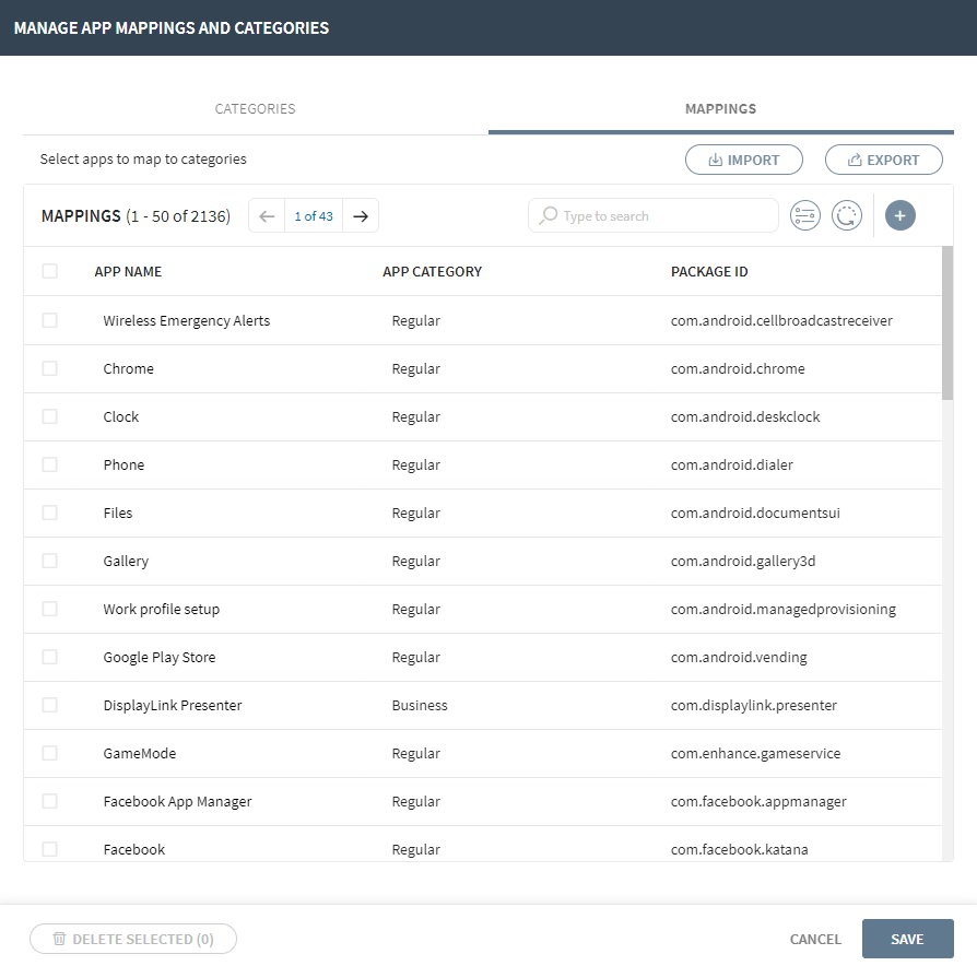 Manage App Mappings Tab