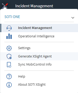 Main menu generate SOTI XSight agent