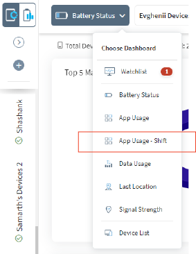 App Usage-Shift Dropdown